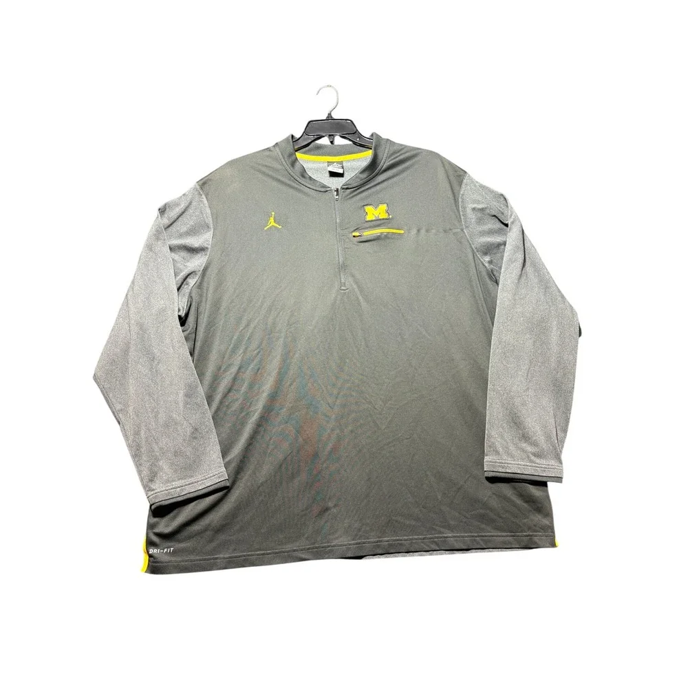Jordan Michigan Wolverines Quarter Zip Men 4XL Gray Excellent Dri-Fit Pullover